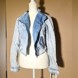 Acid wash denim motor jacket